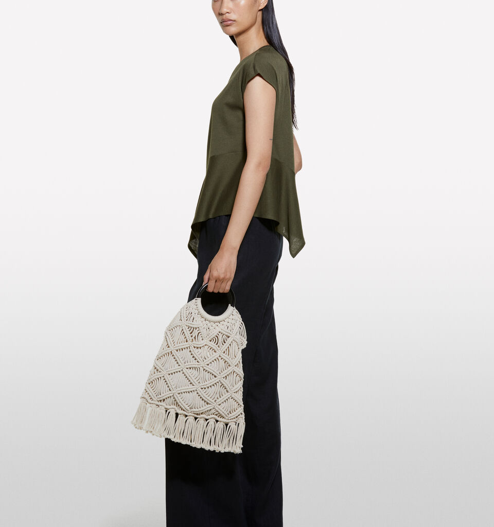 T-shirt with asymmetric flounce - women's short sleeve t-shirts - Military Green | Sisley image number 2